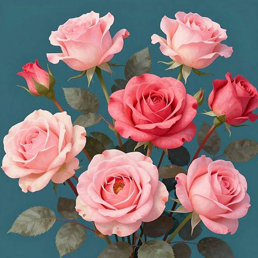 Vibrant Pastel Roses Digital Illustration