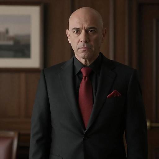 Intense Bald Man in Dimly Lit Room