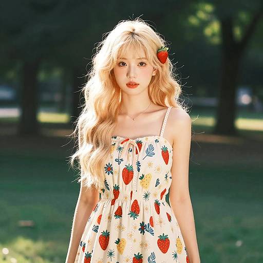 Young Woman with Strawberry Blonde Hair in Floral Sundress