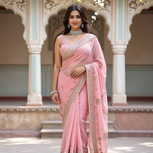 Elegant Indian Woman in Pastel Saree