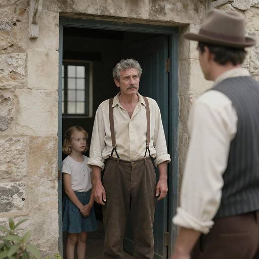 Serious Man at Old Stone Building