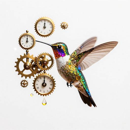 Tiny Clockwork Hummingbird Stained-Glass Macro