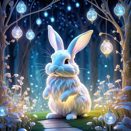 Enchanting Dreamlike Rabbit in Twilight Garden Enchanting Dreamlike Rabbit in Twilight Garden