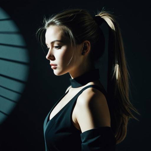 Young woman with side ponytail in dramatic lighting Young woman with side ponytail in dramatic lighting