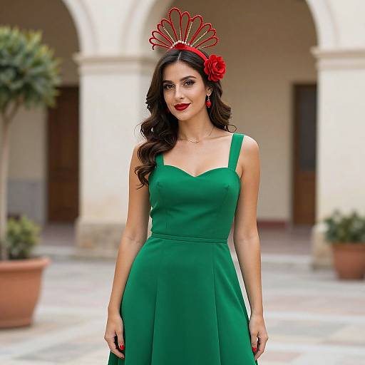 Italian Inspired Woman in Green Dress