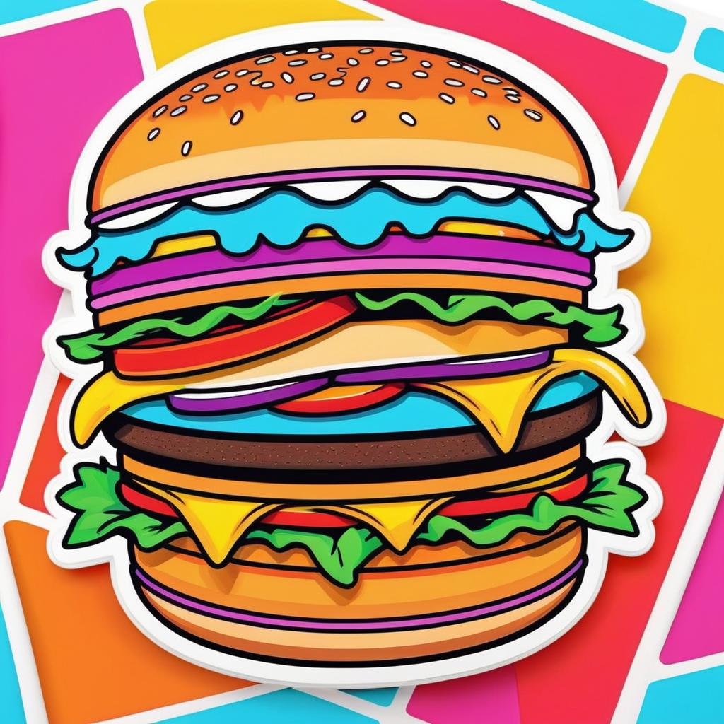 Vibrant Burger Pop Art Sticker Design