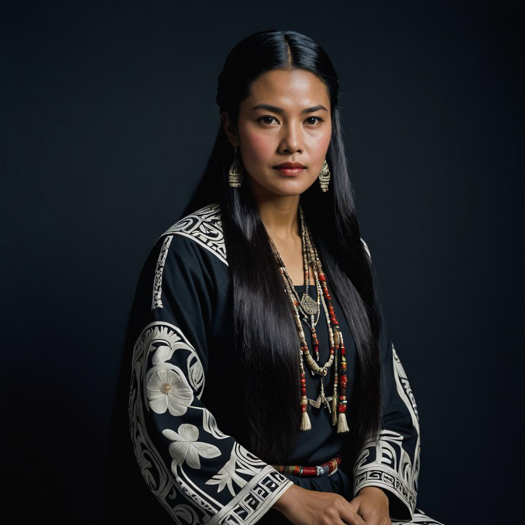 Serene Māori Woman in Traditional Outfit