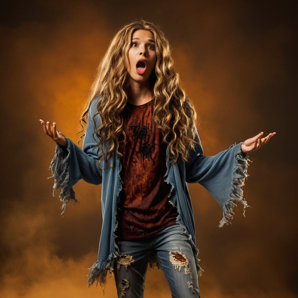 Astonished Teen in Zombie Costume