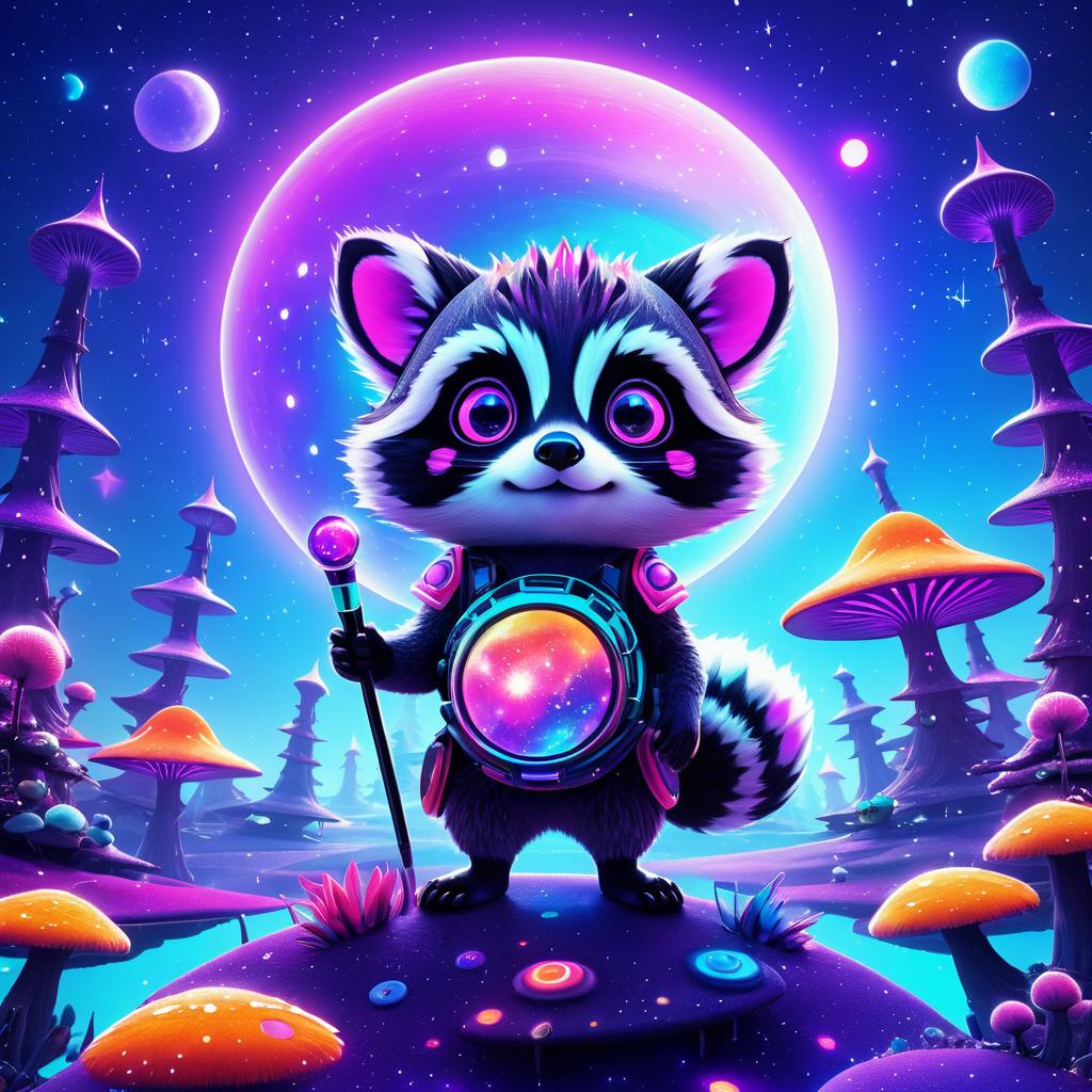 Whimsical Lunar Raccoon in Alien Wonderland