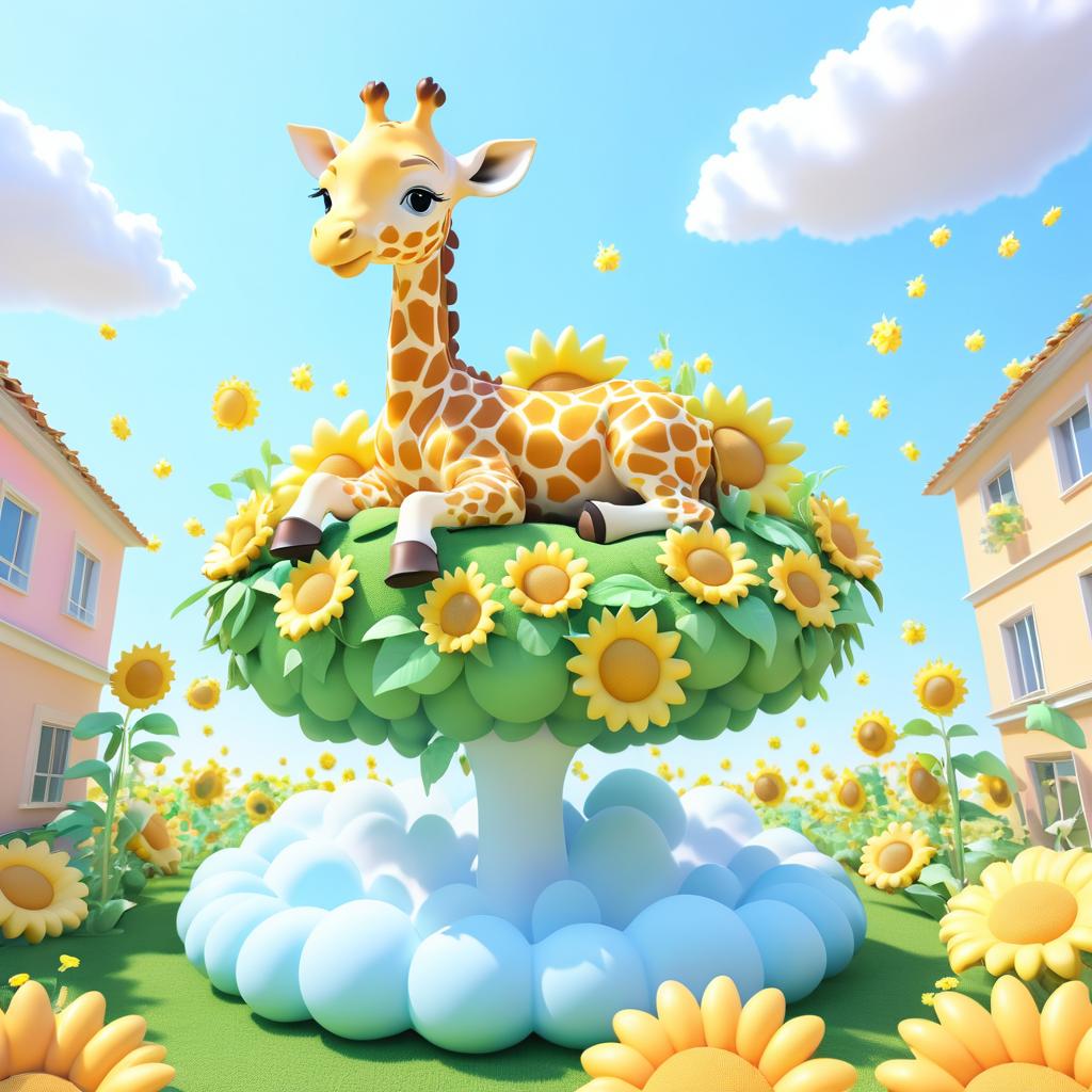 Dreamy Giraffe in a Cloudy Paradise