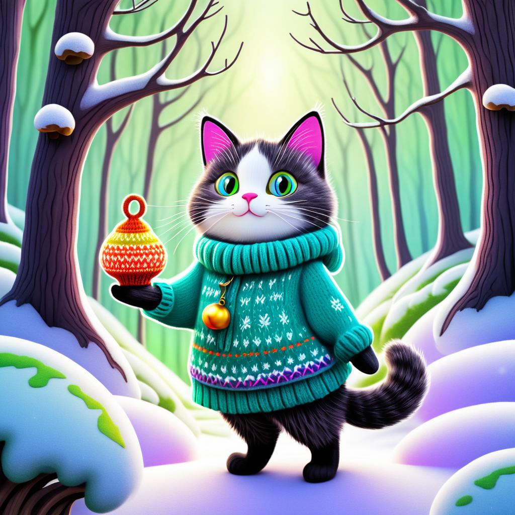 Whimsical Cat in a Magical Forest