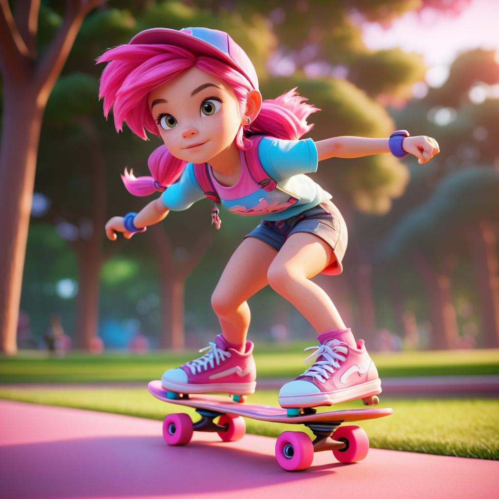 Vibrant Teenage Girl Skateboarder in 3D