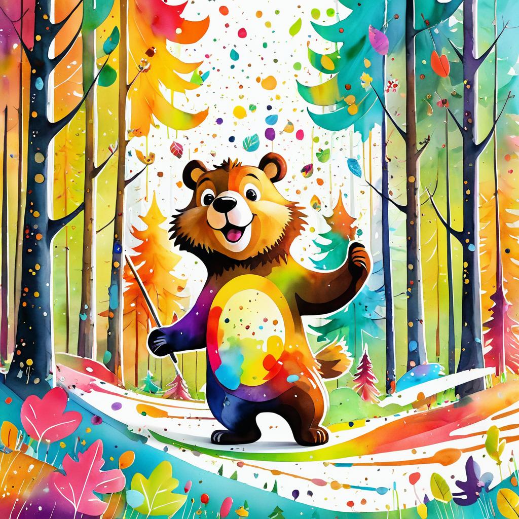 Whimsical Bear Mural in Forest Clearing