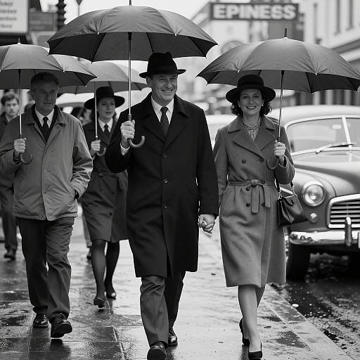Vintage Street Scene with Smiling Couples