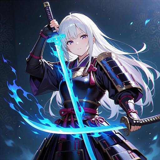 Japanese Warrior Girl with Glowing Sword