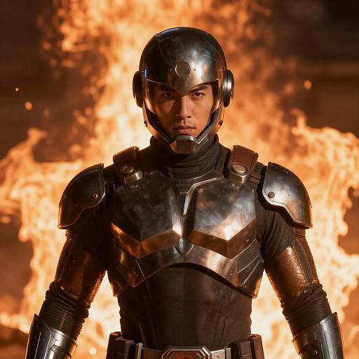 Fiery Hero in Dark Metallic Armor
