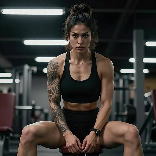 Muscular Woman in Dim Gym