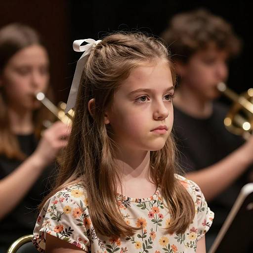 Young Girl in Floral Shirt with Instrument