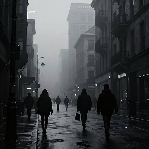 Noir Foggy Cityscape with Silhouettes