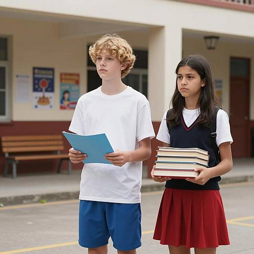 Teenagers in School Courtyard Scene