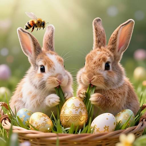 Joyful Bunnies in Decorated Basket