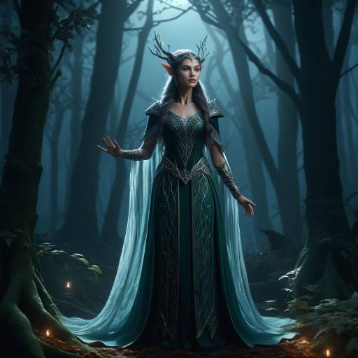 Elven Sorceress in Moonlit Forest Elven Sorceress in Moonlit Forest