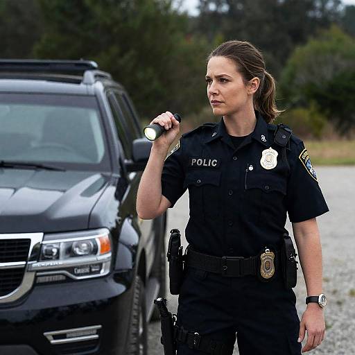 Police Officer in Action by SUV and Motorcycle
