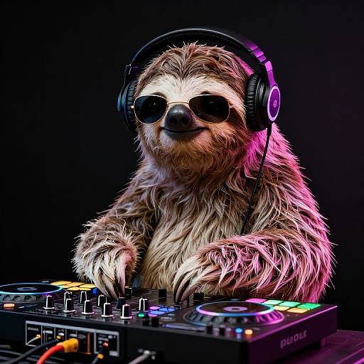 Neon Sloth DJ with Headphones