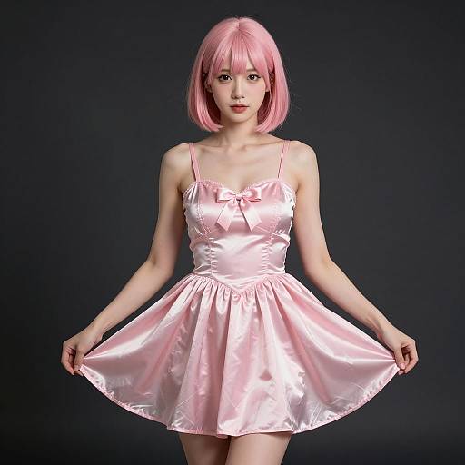 Chic Young Woman in Pink Dress Portrait