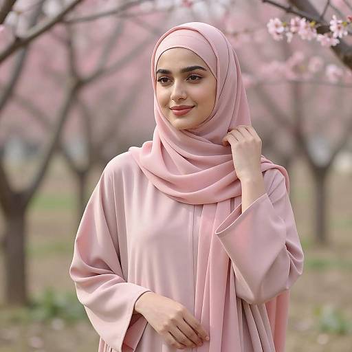 Elegant Young Woman in Blooming Garden