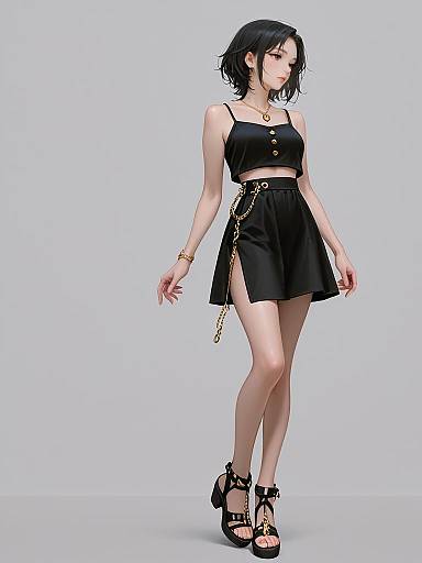 Modern Chic Woman in Black Cocktail Attire