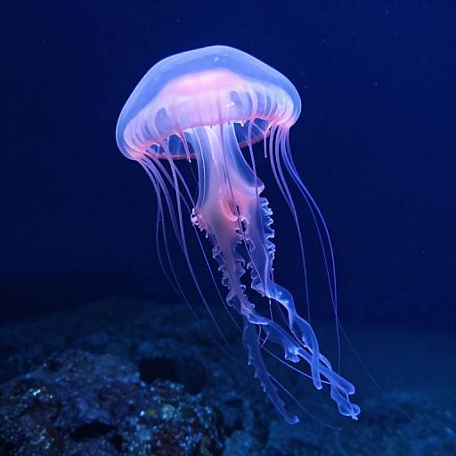 Bioluminescent Colossal Jellyfish Above Rocks