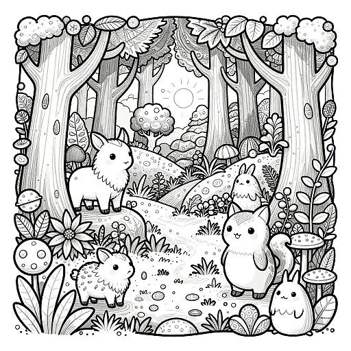 Intricate Forest Fantasy Coloring Scene