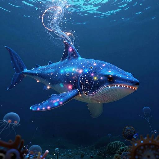 Bioluminescent Leviathan in Surreal Deep Sea