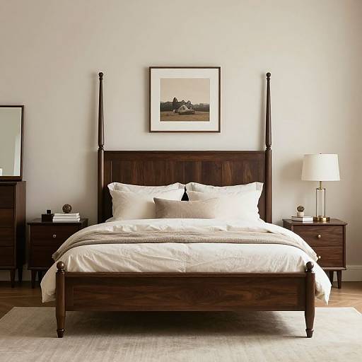 Cozy Dark Wood Poster Bed Bedroom