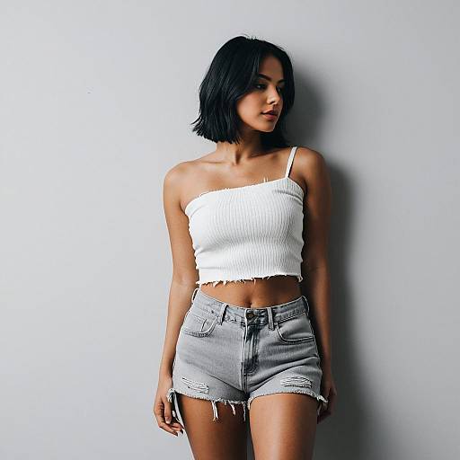 Stylish Olive-Skinned Model in White Top