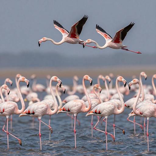 Graceful Flamingos in Shallow Water