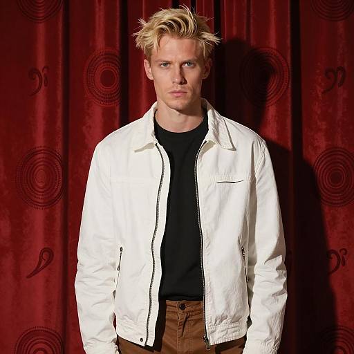 Blonde Man Against Abstract Curtain Background