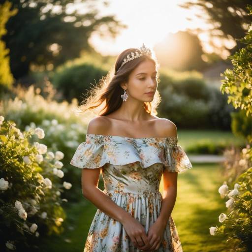 Serene Young Woman in Golden Hour Garden