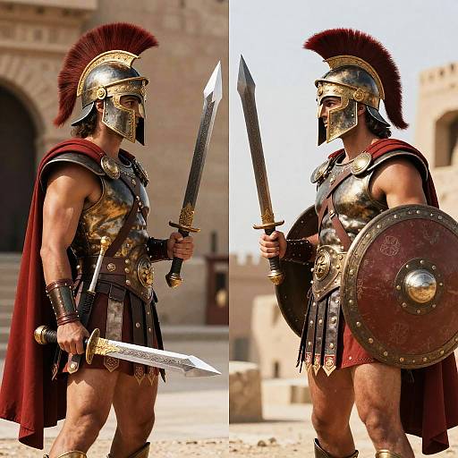 Spartan Warriors with Red Cloaks and Armor