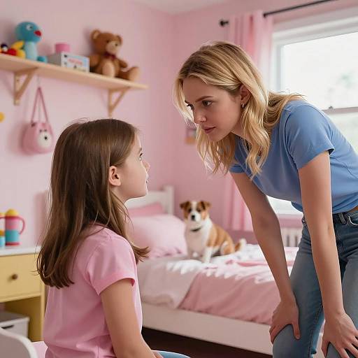 Intense Conversation in a Colorful Bedroom