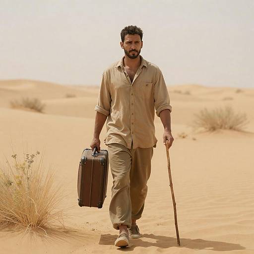 Determined Man in Yellow Desert Landscape