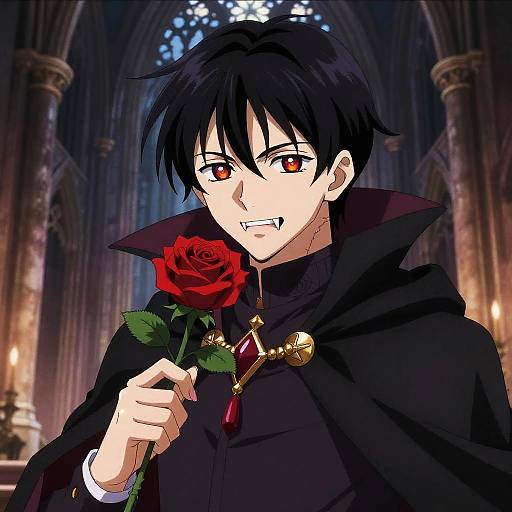 Vampire Anime Boy with Rose