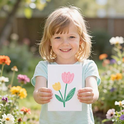 Thankful Child in Blooming Garden