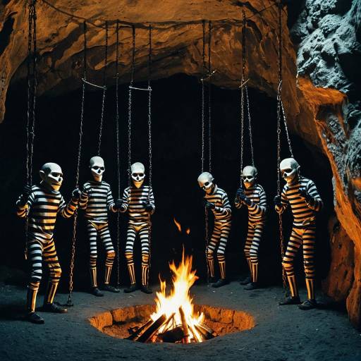 Surreal Prisoners with Puppet Chains in Cave
