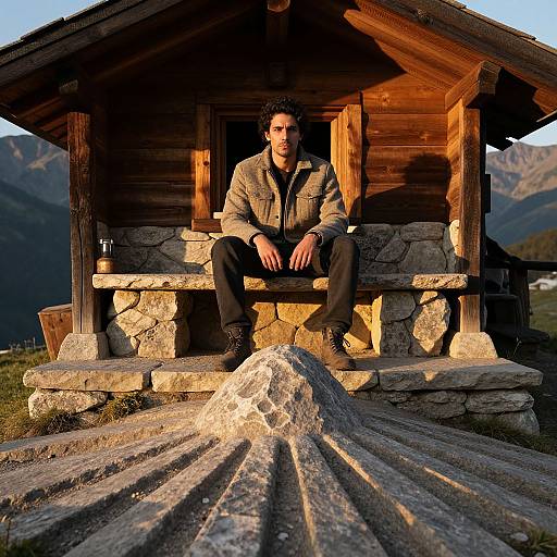 Man with Sharp Jawline in Mountain Cabin