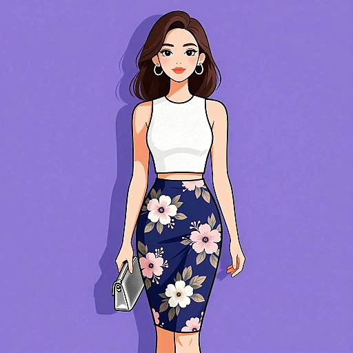 Chic Woman in Floral Pencil Skirt