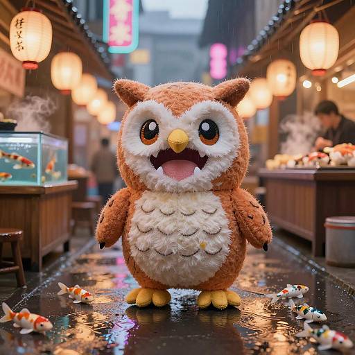 Vibrant Owl Plush in Neon Market