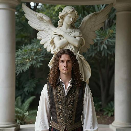 Gothic Man in Stone Colonnade Scene