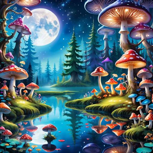 Enchanted Forest Wallpaper with Moonlit Lake Enchanted Forest Wallpaper with Moonlit Lake